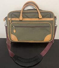 Vintage LL Bean Leather Canvas Laptop Carrying Bag Case With Strap And Handles picture