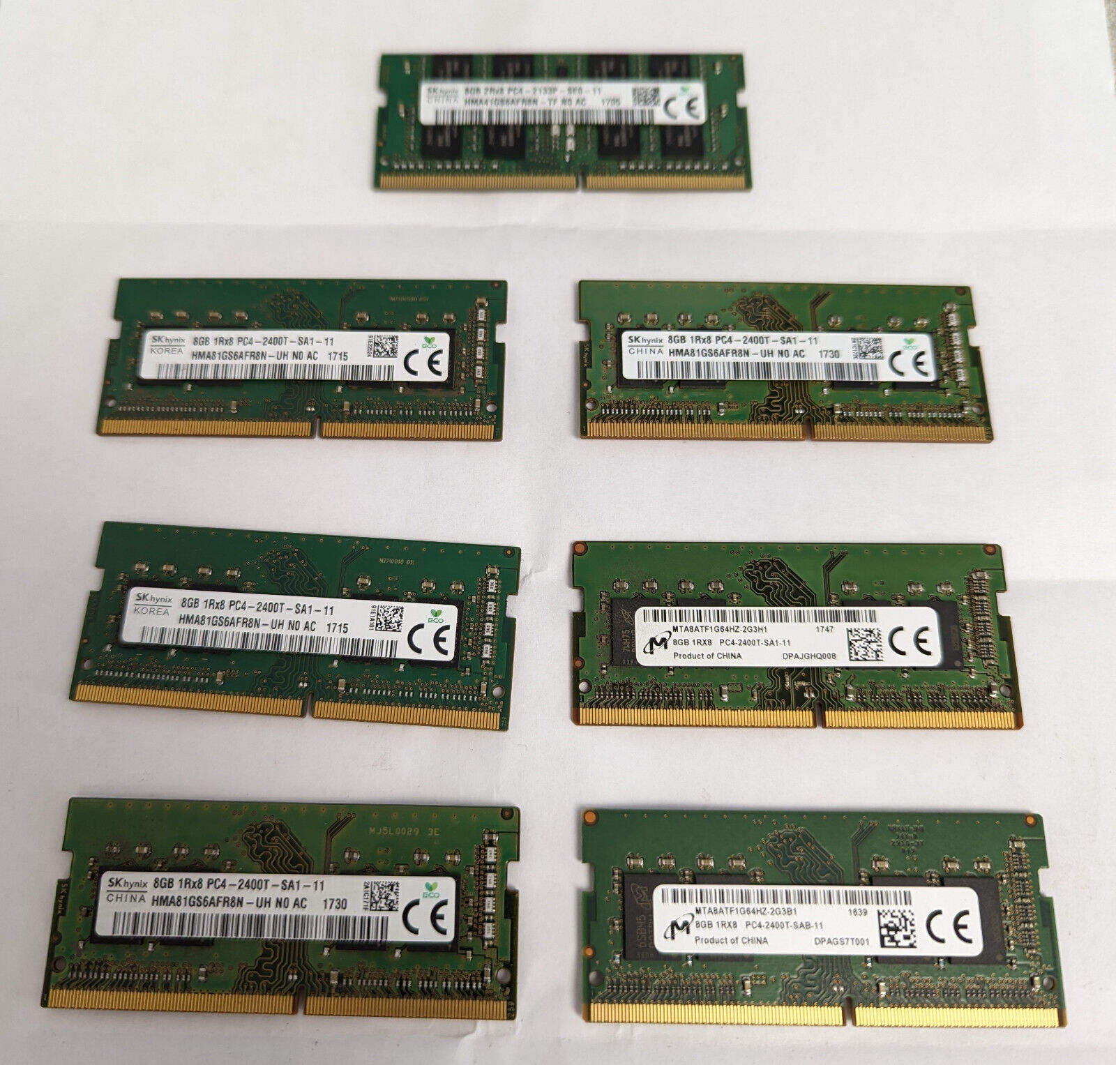 Lot of 7 Hynix Micron 8GB PC4-2400T PC4-2133P DDR4 Memory - SEE DESCRIPTION
