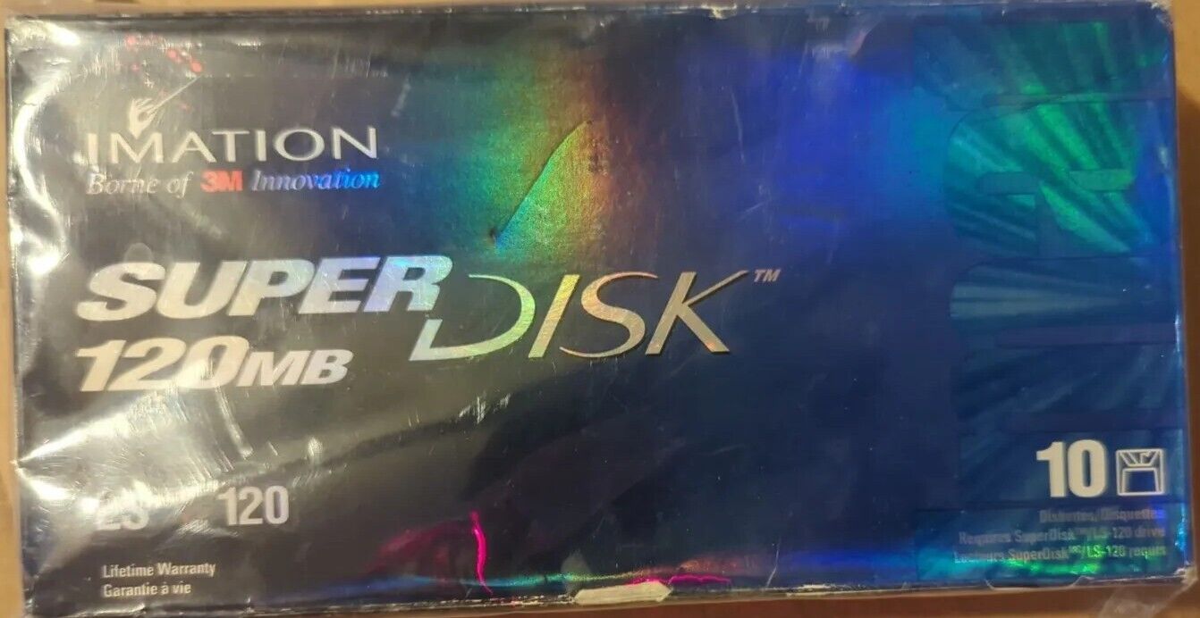 Vintage Imation SuperDisk 120MB LS-120 Super Disk Diskette 10 diskette Box NEW