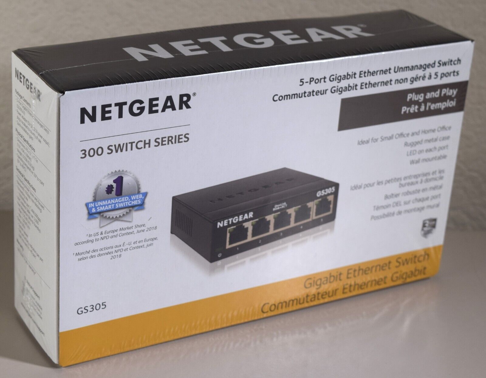 NETGEAR 5-Port Gigabit Ethernet Unmanaged Switch (GS305) NEW FACTORY SEALED