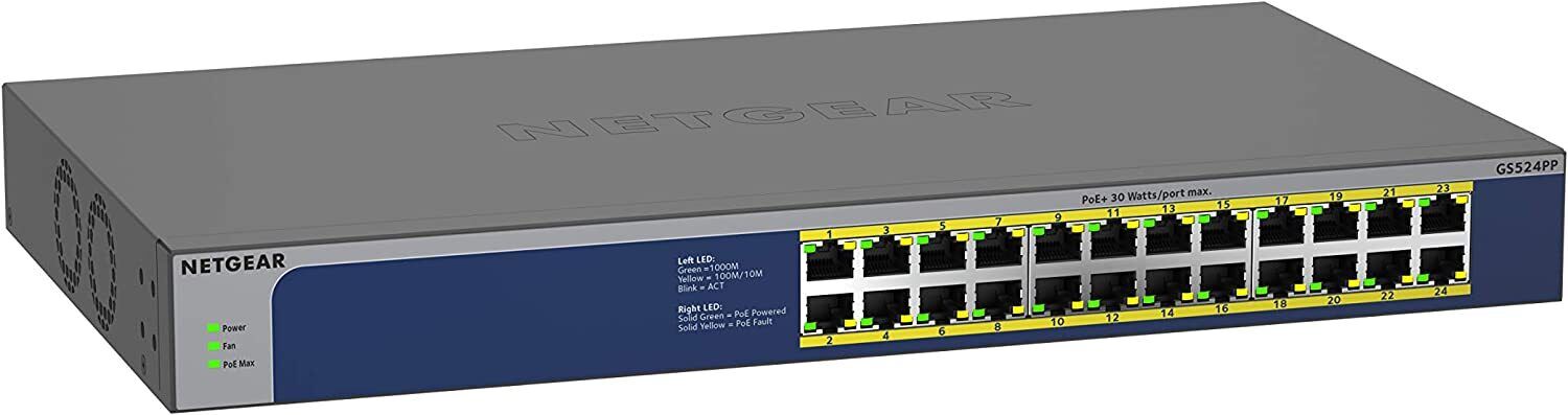 NETGEAR GS524PP 24-Port 300W Gigabit Ethernet Unmanaged PoE Switch w/ 24 x PoE+