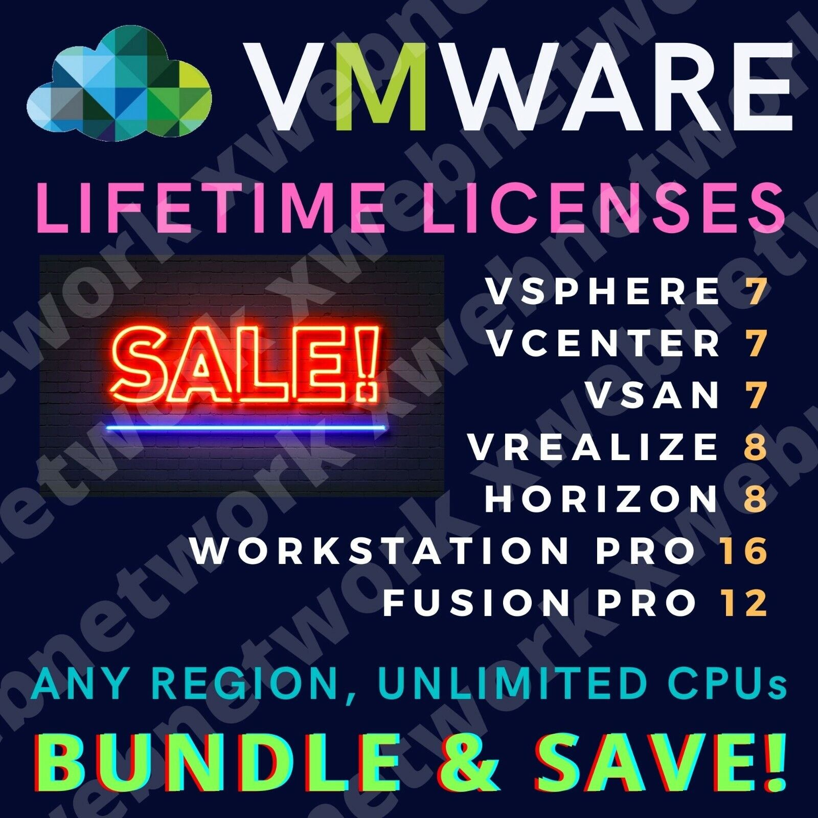VMware vSphere 7 ESXi/vCenter/vSan/Horizon/Workstation/Fusion/Tanzu License