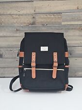 Modoker Vintage Laptop Backpack with USB Charging Port - Black / Brown Leather picture