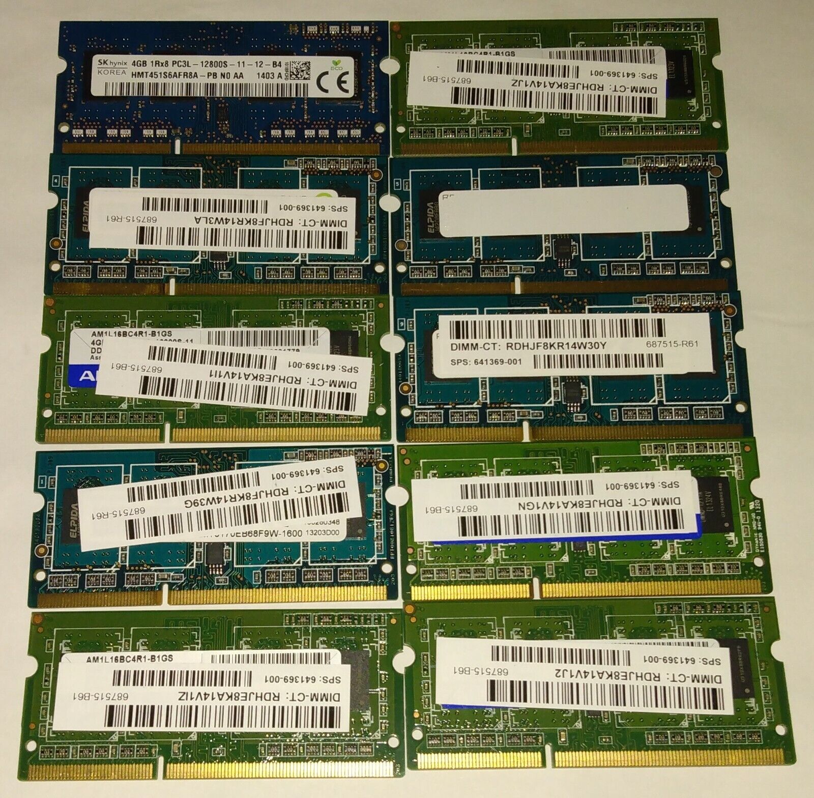Lot of 10 - PC3-12800 - 4GB DDR3 Laptop RAM Memory Modules