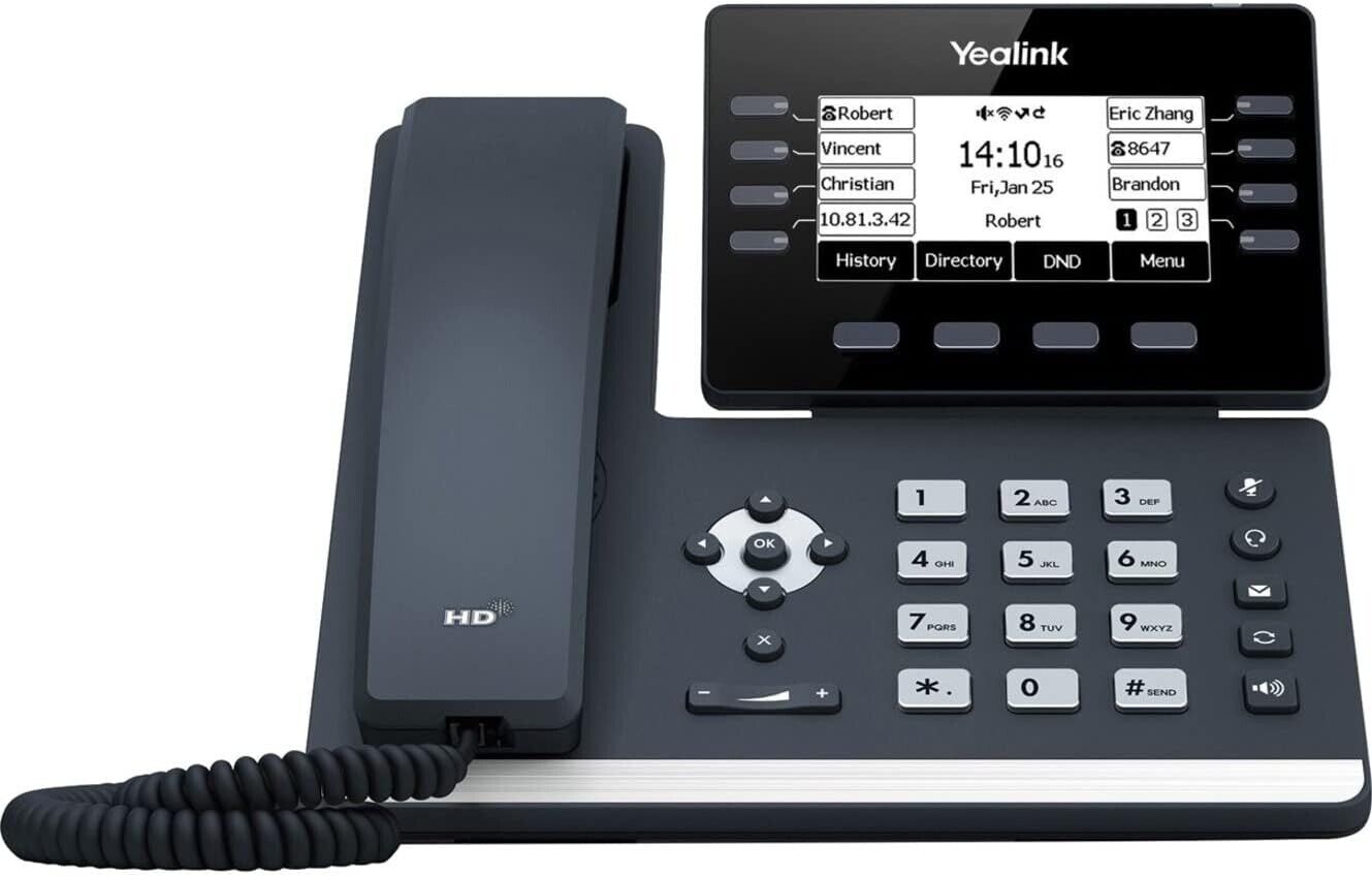 Yealink T53W IP Phone, 12 VoIP Accounts. 3.7-Inch Display w/o Adapter - Black