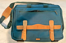 Vintage Apple Green/Brown Leather Accent 13” x 17” Computer Bag, Fits  up to 17” picture