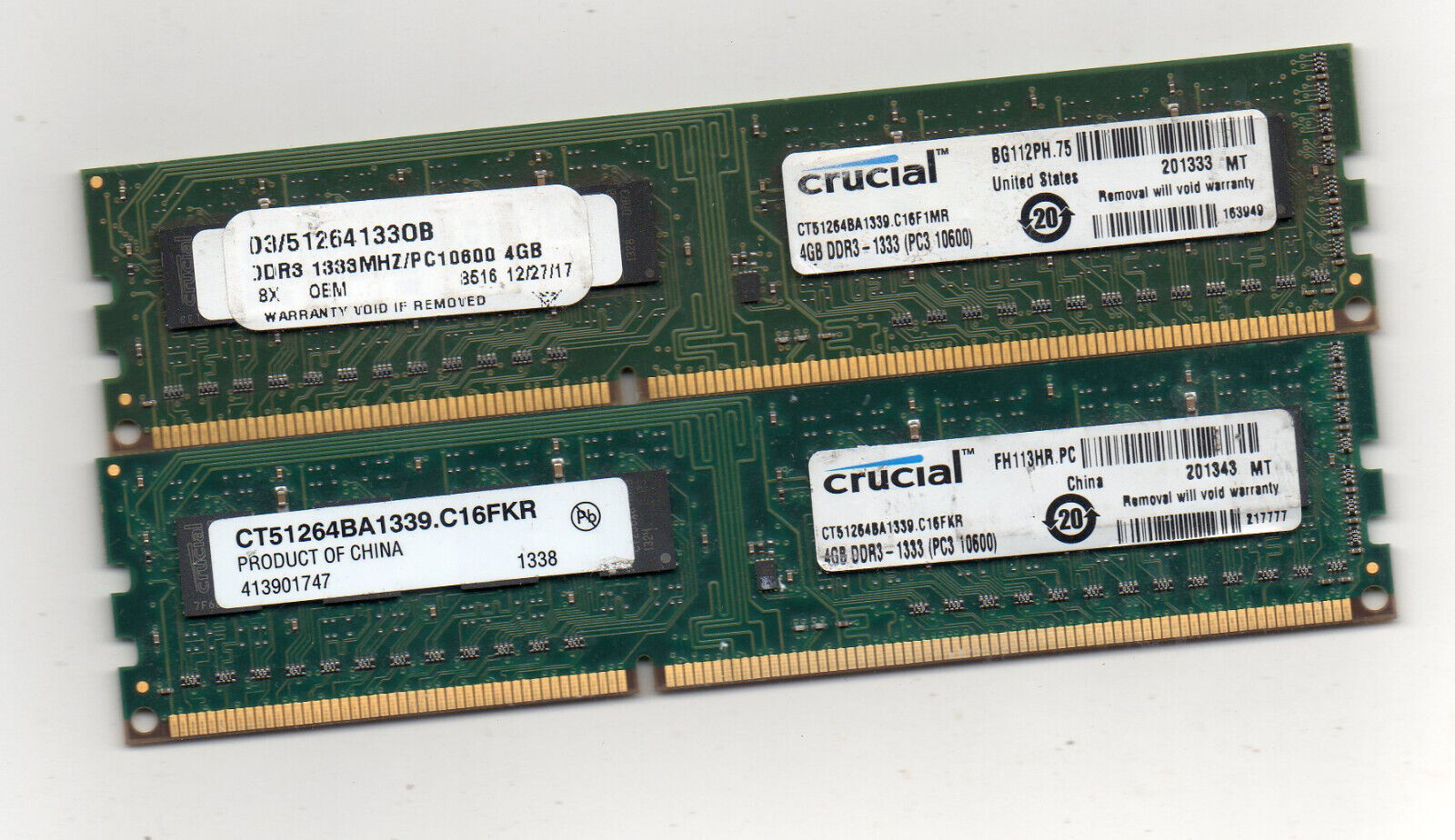 8GB (2X 4GB) Crucial DDR3 1333 PC3-10600  Desktop Computer Memory PC Ram  
