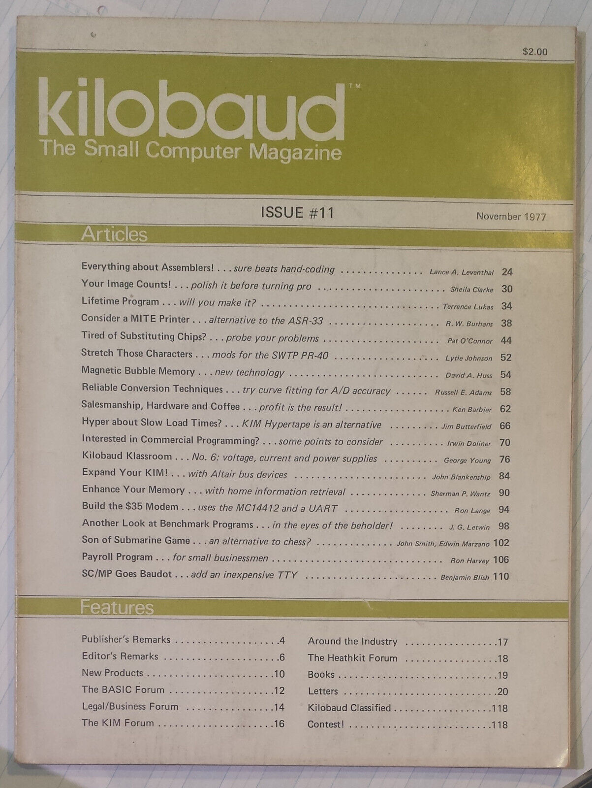 Vintage kilobaud The Small Computer Magazine Issue 11 November 1977 45 years old