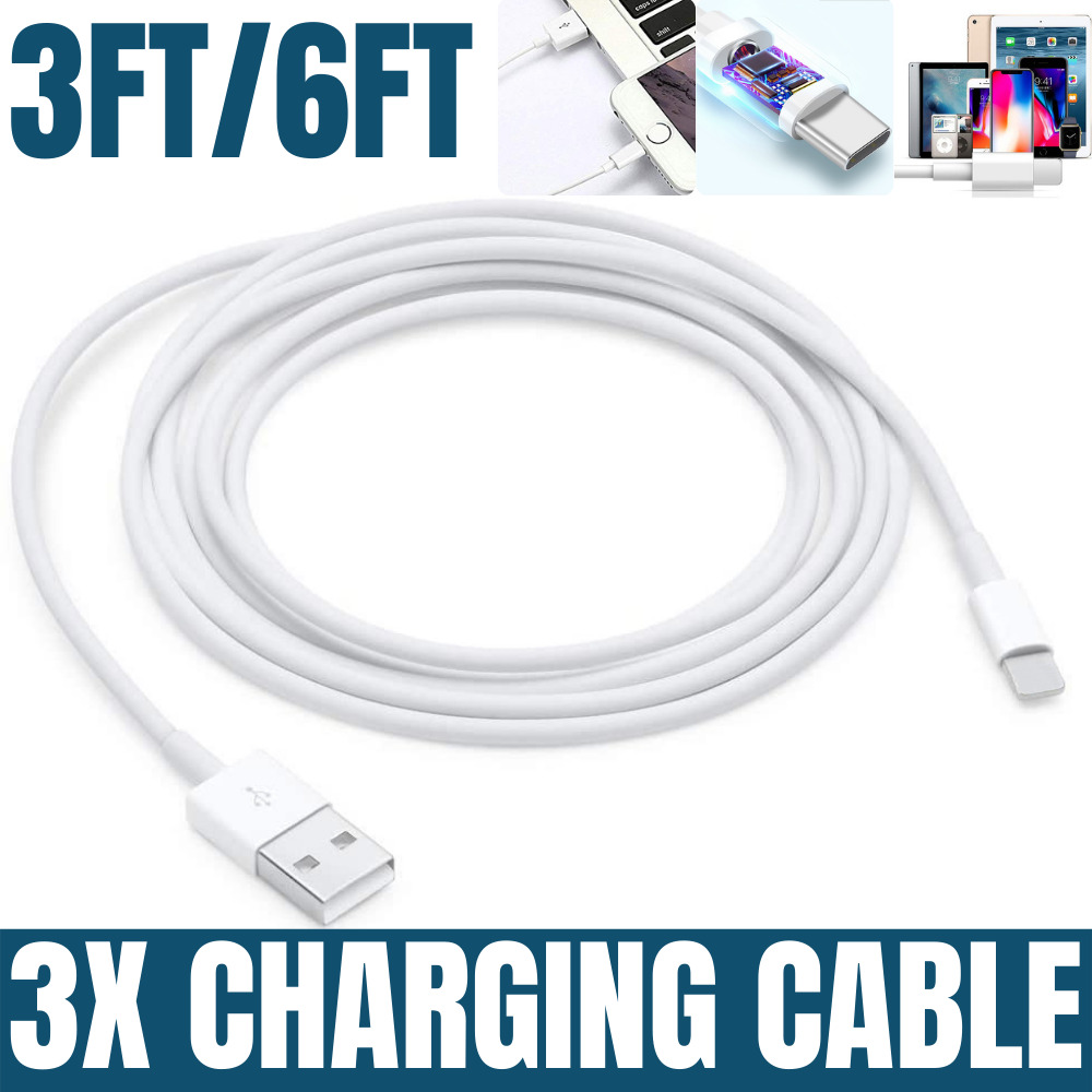 3FT 6FT USB Cable Heavy Duty For Apple iPhone 11 XR 8 7 Charger Data Cord 3Pack