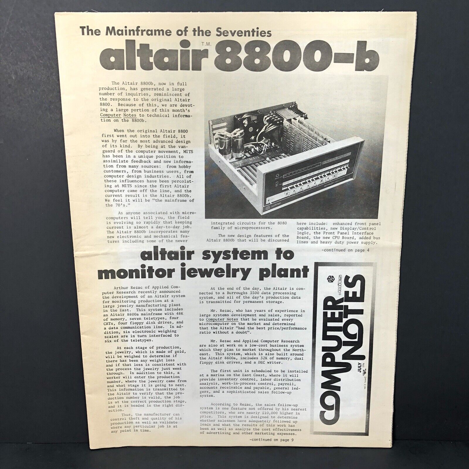 Vintage Computer Notes Newsletter Altair MITS Jul 1976 Vol.2 Issue 2 