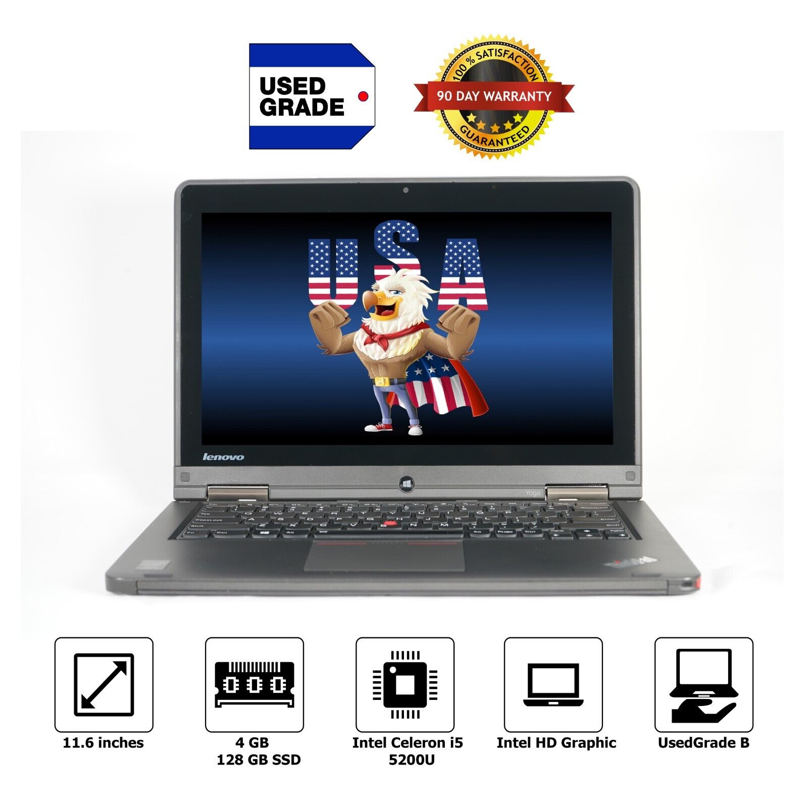 Lenovo Thinkpad Yoga 12 Laptop i5-5200U 4GB RAM 128GB SSD Window 10 Warran