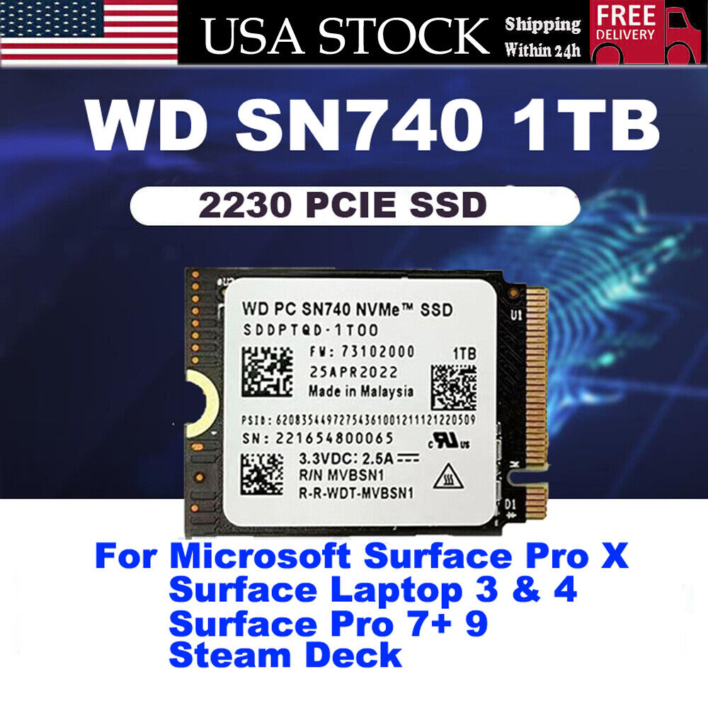 WD SN740 1TB M.2 2230 SSD NVMe PCIe For Steam Deck ASUS ROG Flow Surface Pro 9