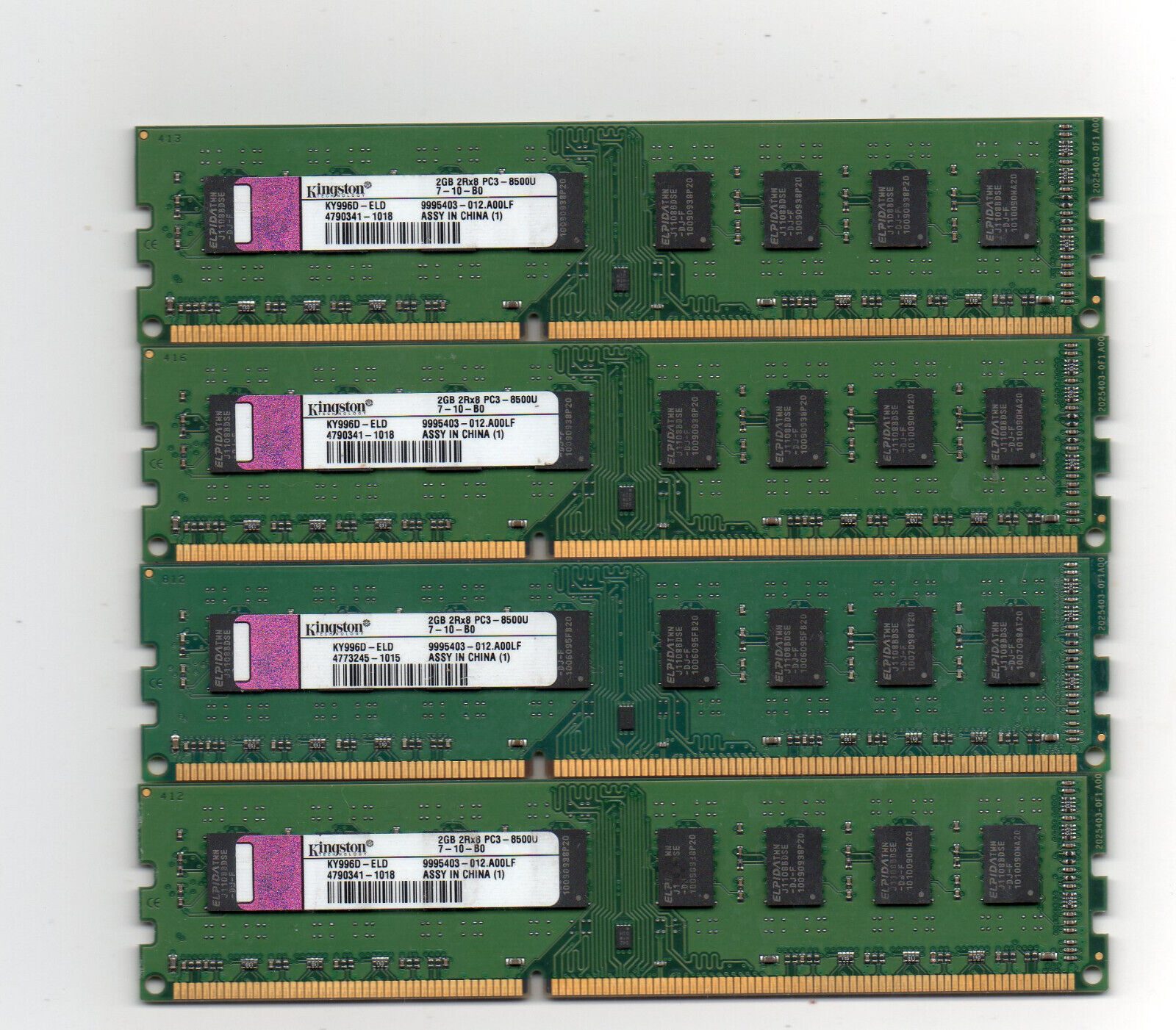 8GB (4X 2GB) Kingston DDR3 1066 PC3-8500  Desktop Computer Memory PC Ram  
