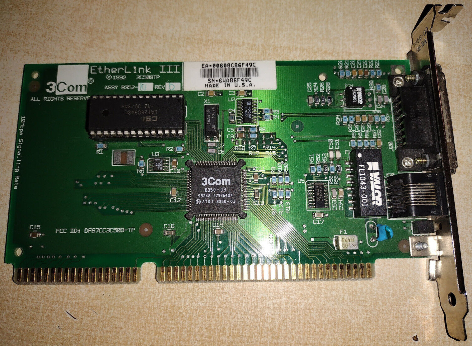 Vintage 3COM Etherlink III 3C509TP Ethernet Card RJ45
