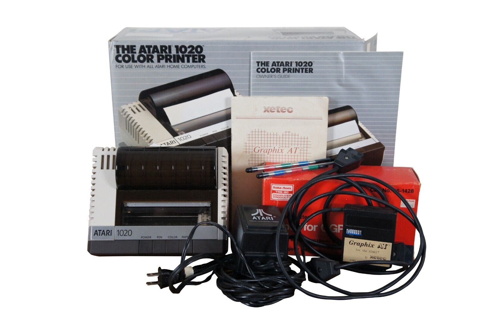 Vintage Atari 1020 Color Printer w Power Supply & Graphix AT Xetec & Extras