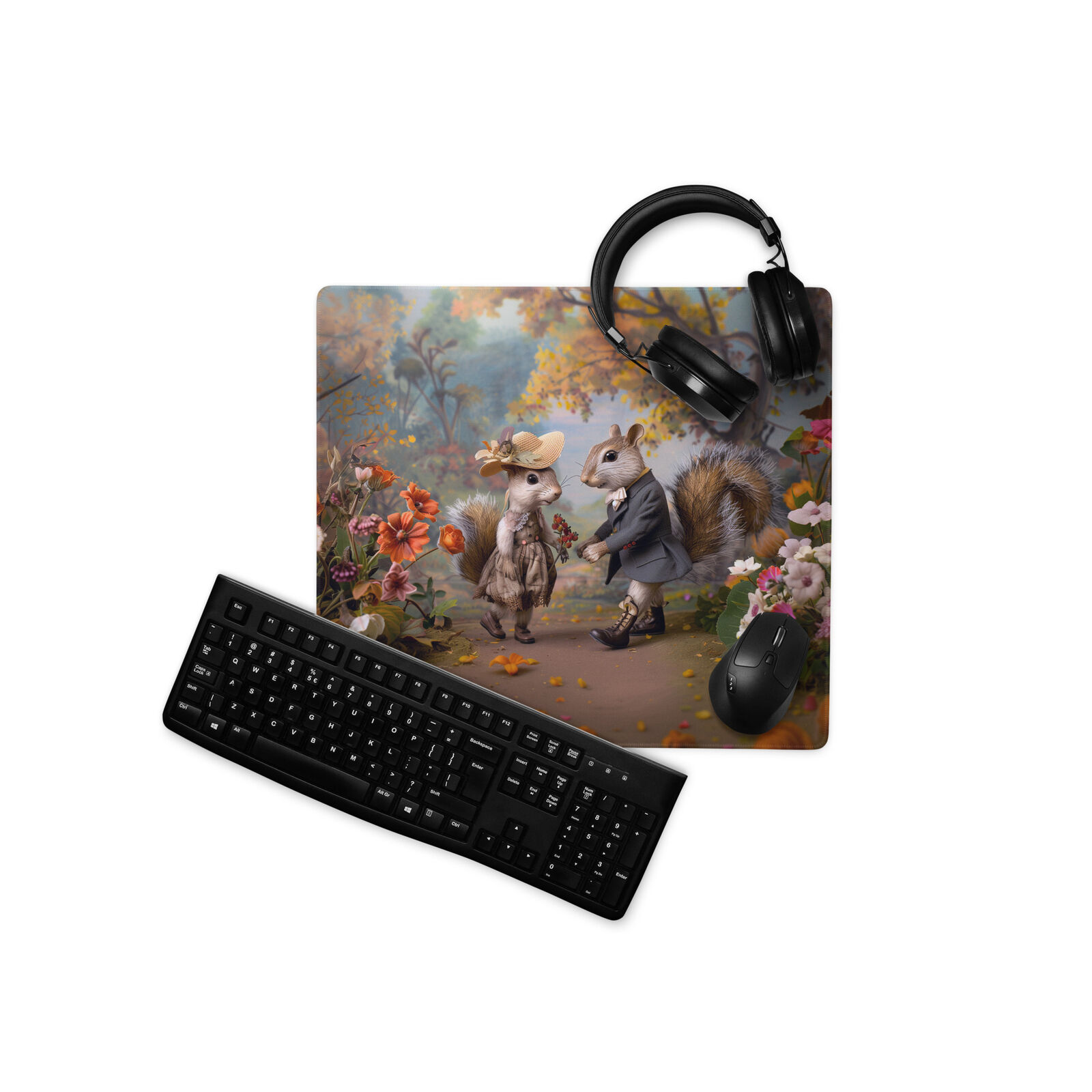 Vintage Squirrels Print Gaming Mouse Pad, Extra Large Mousepad, Extended Deskmat