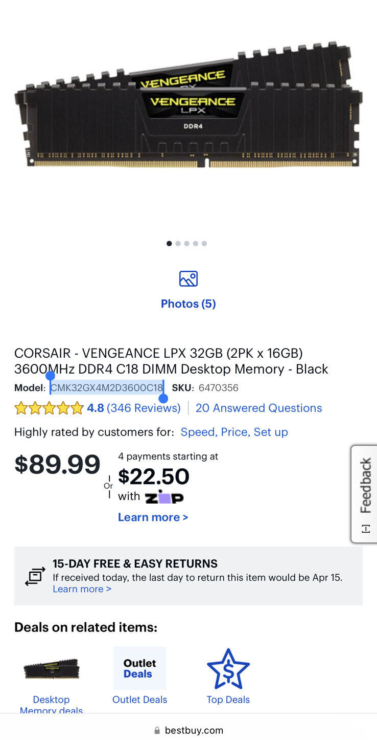 Corsair Vengeance LPX C18 (32GB 2 x 16GB) DDR4 3600MHz Memory BRAND NEW SEALED