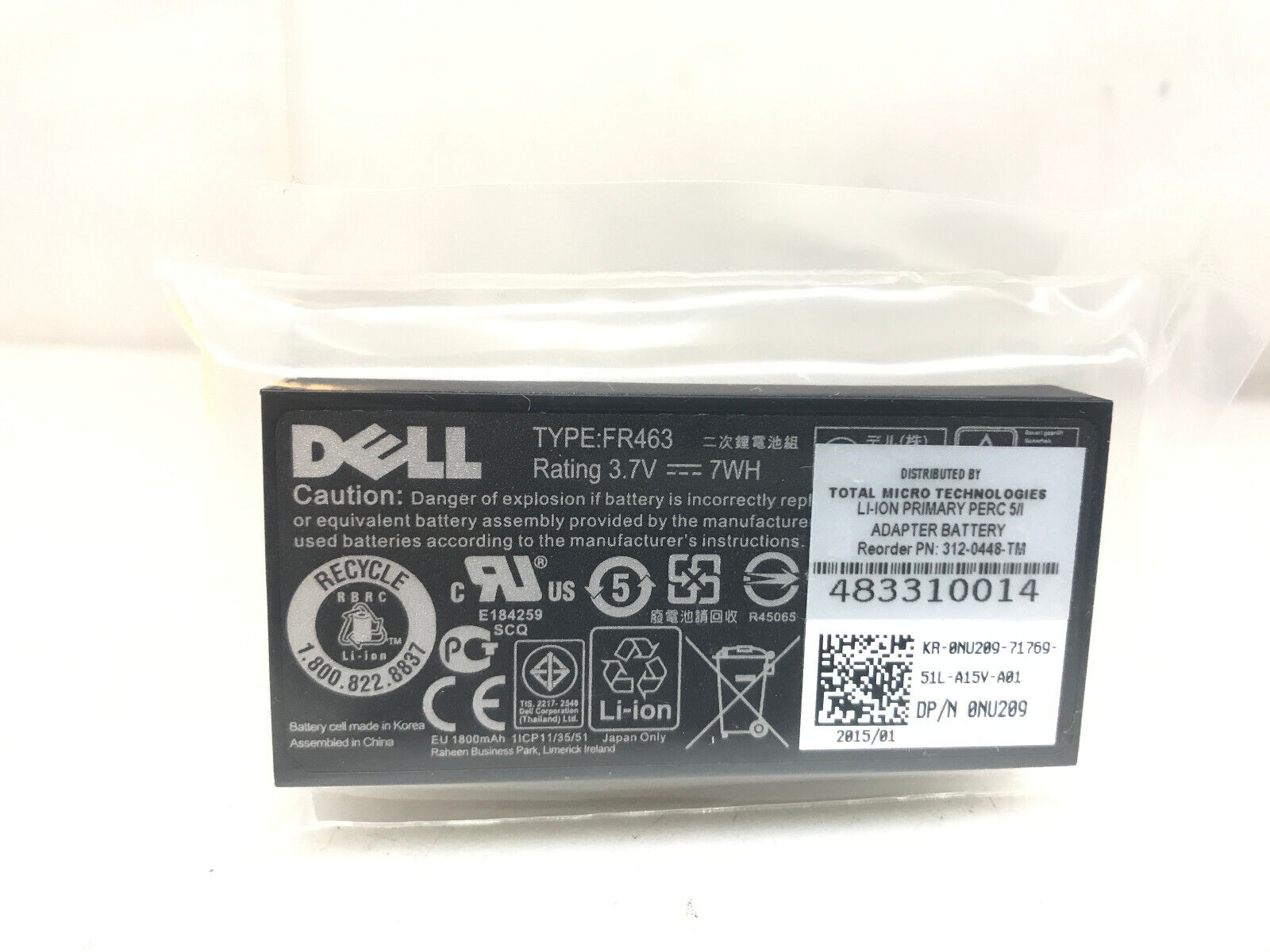 Dell PowerEdge Raid Controller Battery PERC 5i 6i H700 NU209
