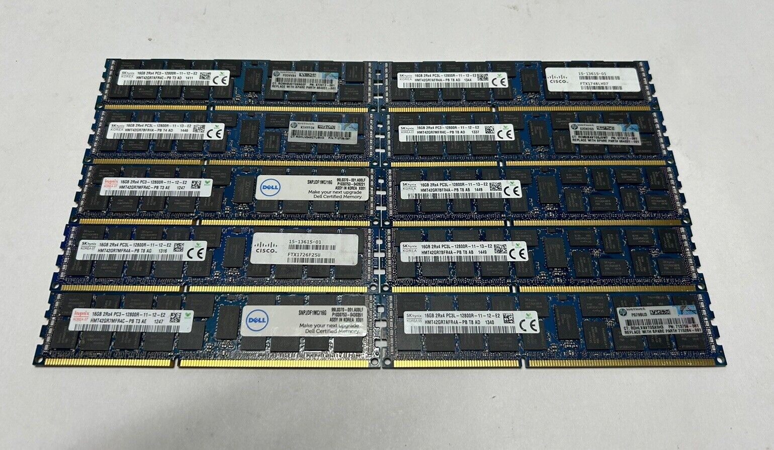 Lot of 10 SK Hynix 16GB 2Rx4 DDR3-1600 PC3-12800 RDIMM ECC Server Memory RAM
