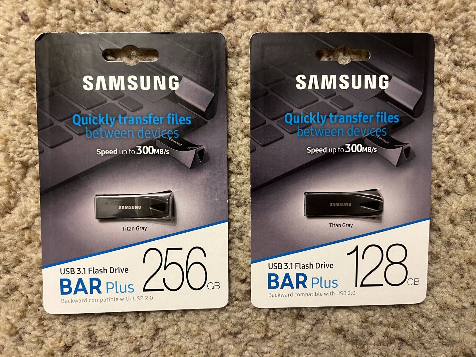 SAMSUNG 128GB + 256GB BAR Plus (Metal) USB 3.1 Flash Drives, Speed Up to 300MB/s