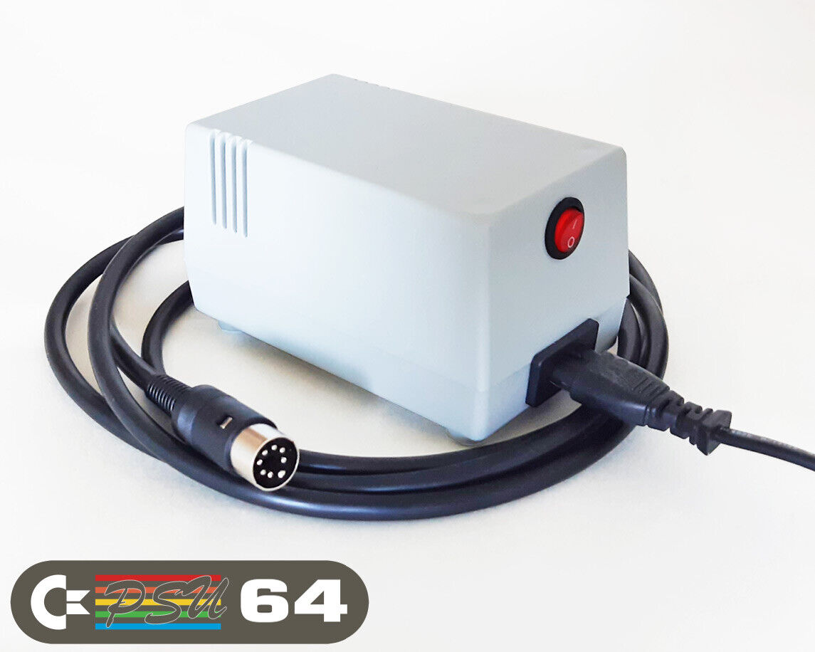 C64 PSU - Commodore 64 Power Supply - GRAY, LED, Power Switch (US plug)