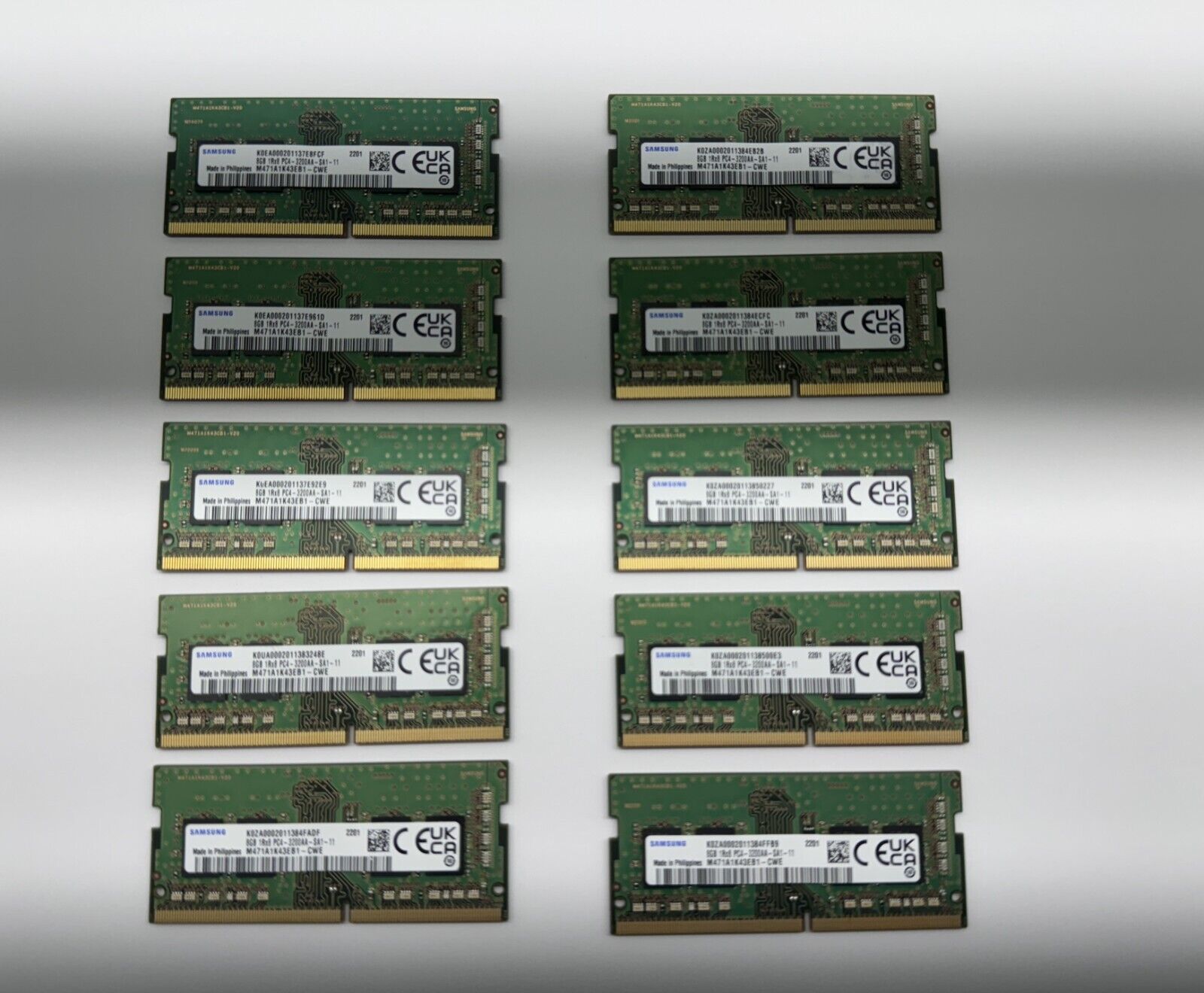 LOT OF 10 Samsung 8GB 1Rx8 PC4-3200 DDR4 SODIMM Laptop Memory M471A1K43EB1-CWE