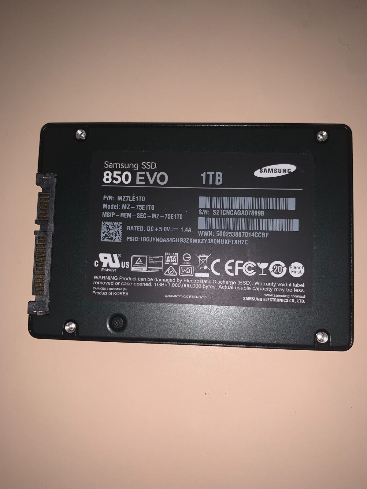 Samsung SSD 850 EVO 1 TB Internal 2.5 inch MZ-75E1T0 SATA3 Solid 100% CDI