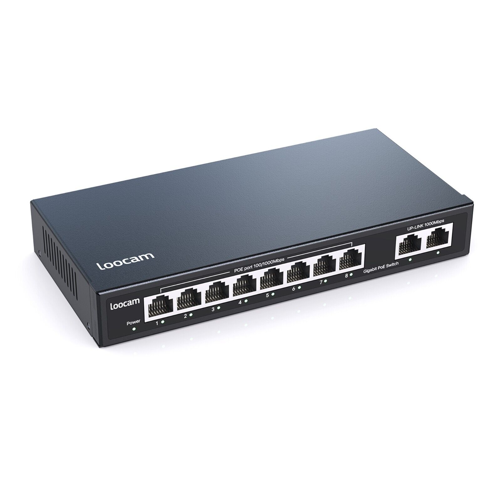 Loocam Gigabit PoE Switch 8 Port 96W 2 Uplink Port Unmanaged Ethernet Switch