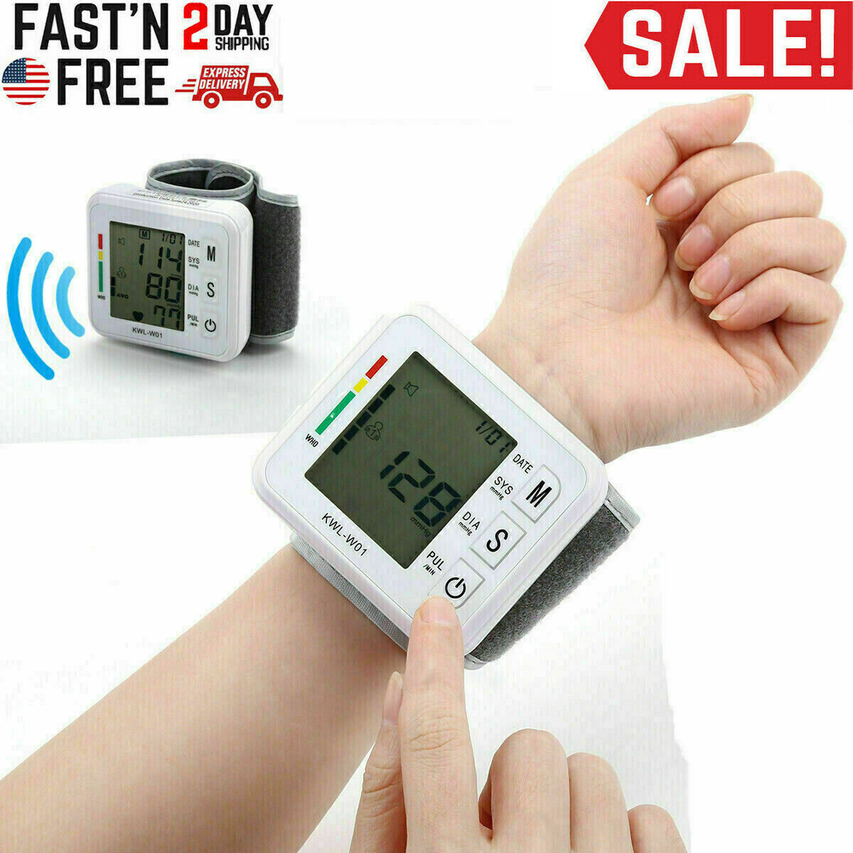 Blood Pressure Monitor Wrist LCD Digital BP Cuff Gauge Automatic Machine Tester