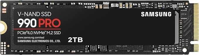 SAMSUNG 2TB SSD 990 PRO, PCIe 4.0 M.2 2280, Seq. Read Speeds Up-to 7,450MB/s