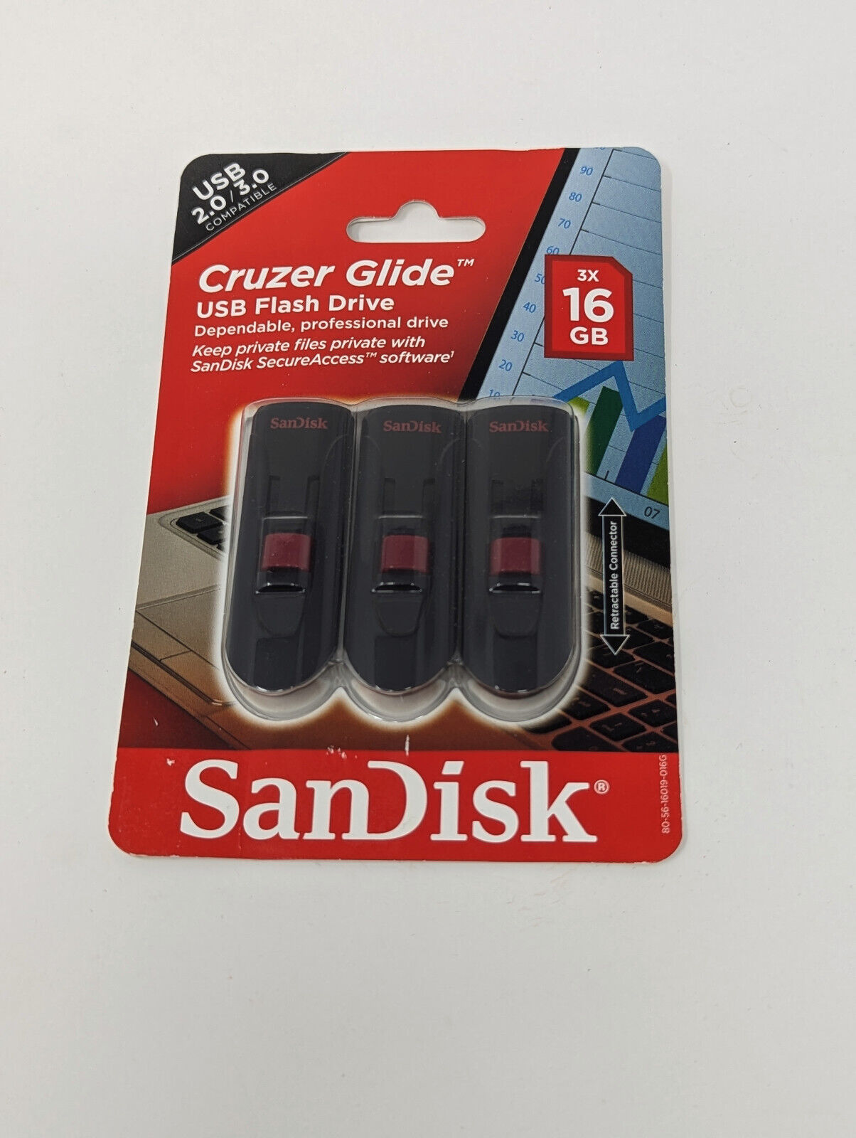 SanDisk 16GB Cruzer Glide USB 2.0 Flash Drive (3 Pack) New Sealed Package