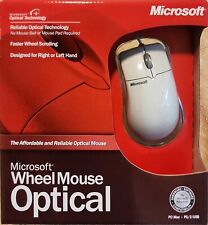 Vintage Microsoft Wheel Mouse Optical White PC Mac PS/2 USB Open Box picture