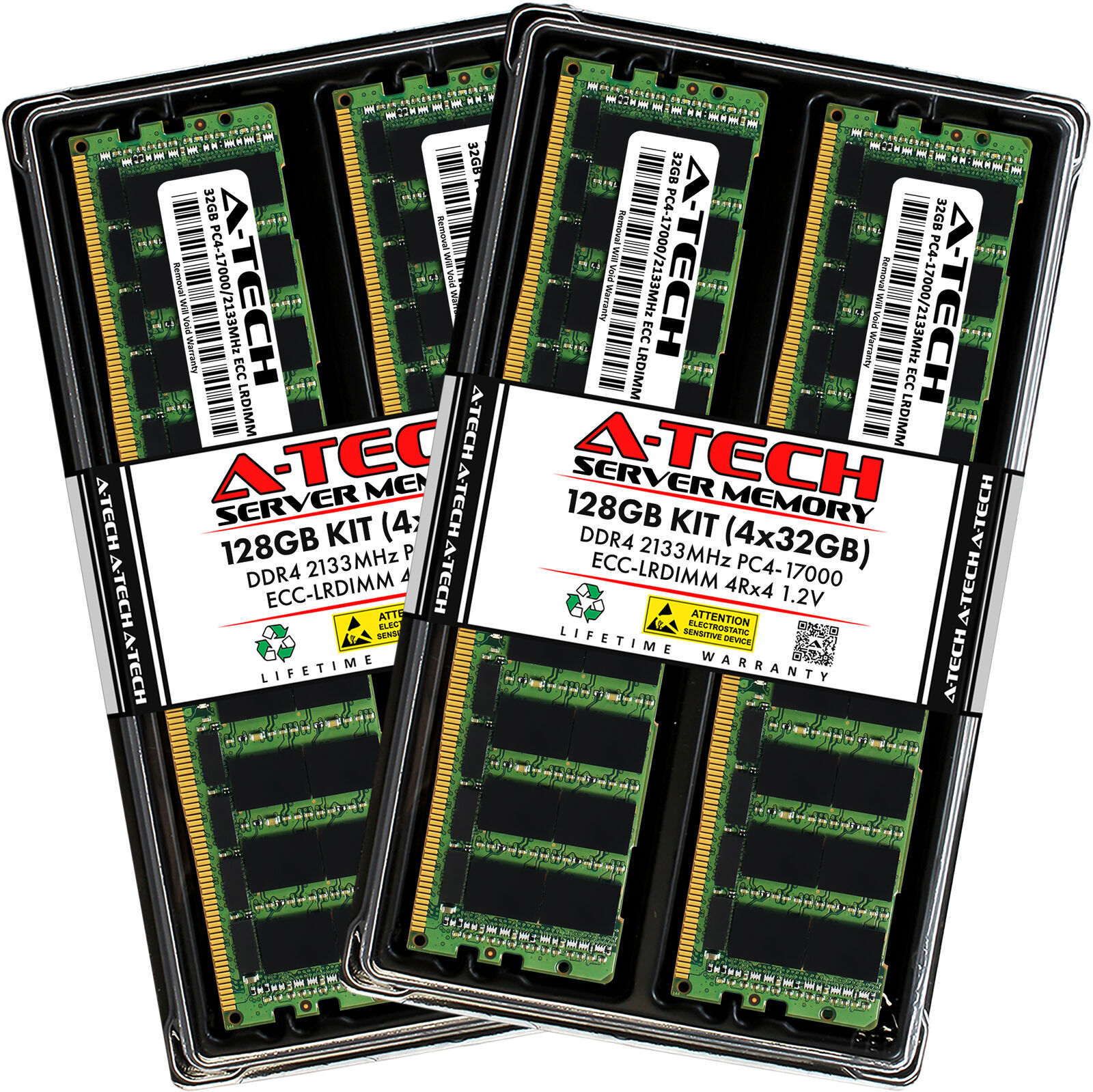 A-Tech 128GB 4x 32GB 4Rx4 PC4-17000L DDR4 2133 MHz ECC LRDIMM Server Memory RAM
