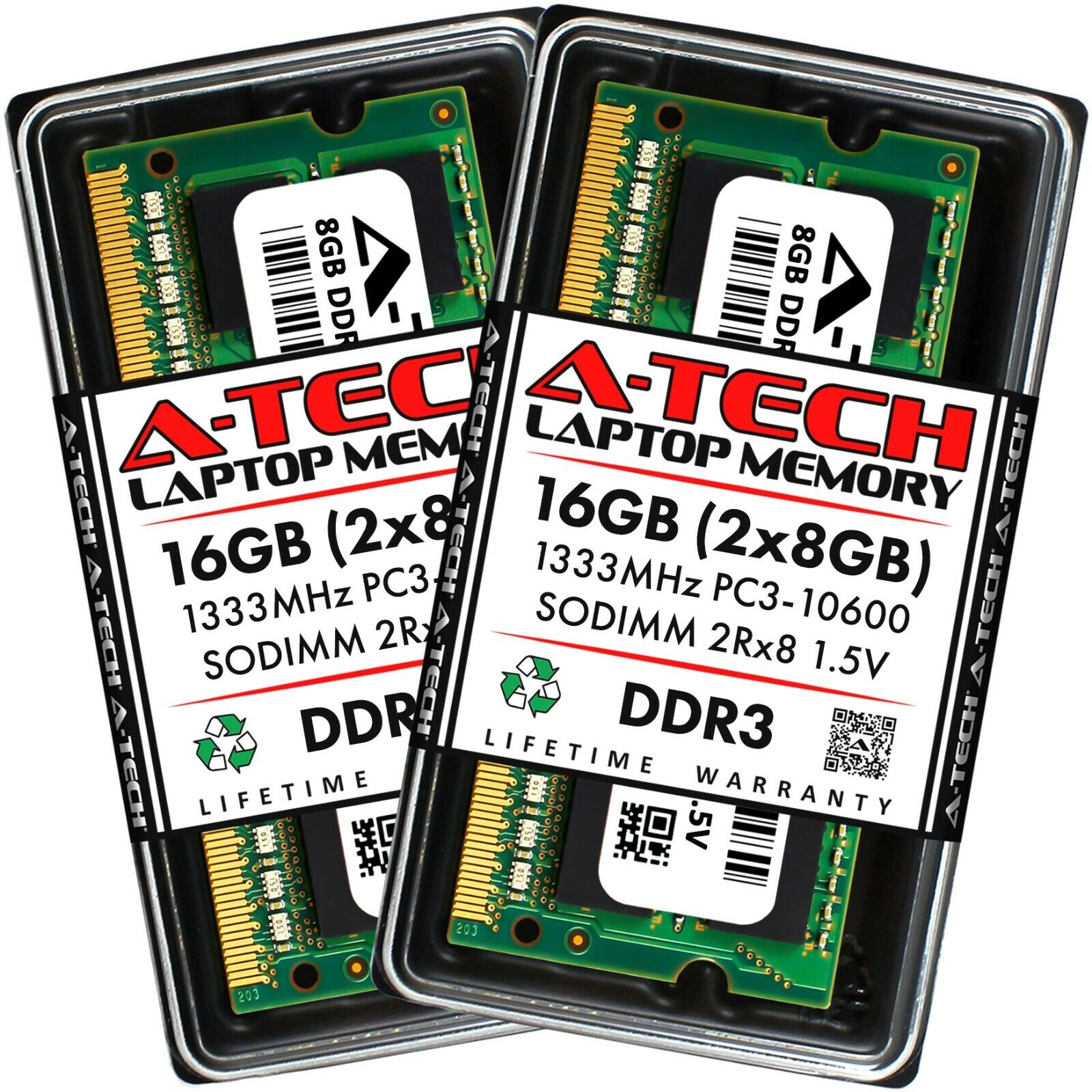 A-Tech 16GB 2x 8GB PC3-10600 Laptop SODIMM DDR3 1333MHz 204pin Memory RAM 16G 8G