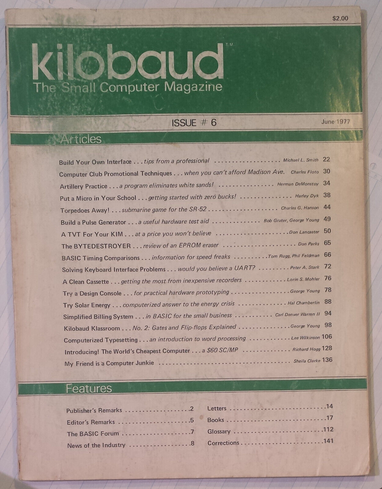 Vintage kilobaud The Small Computer Magazine Issue 6 June 1977 45 years old