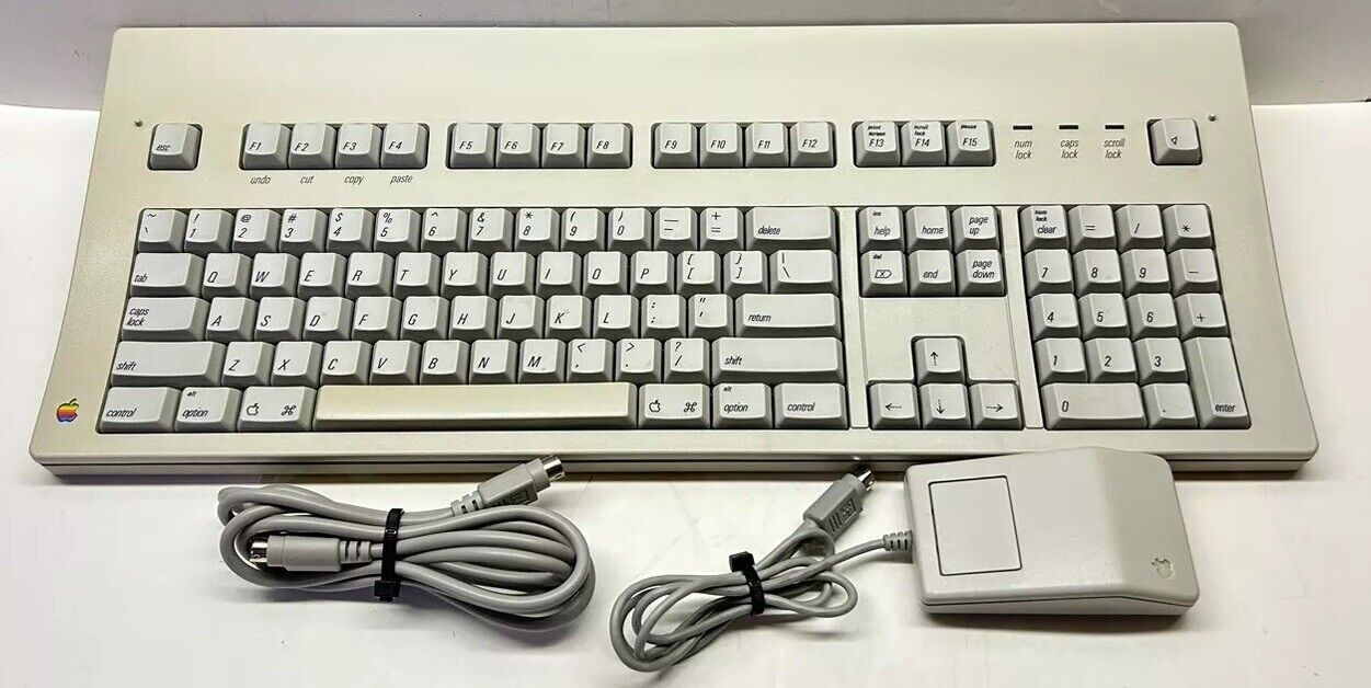Vintage Apple Extended Keyboard M0115 & ADB Mouse A9M0331 Tested Working