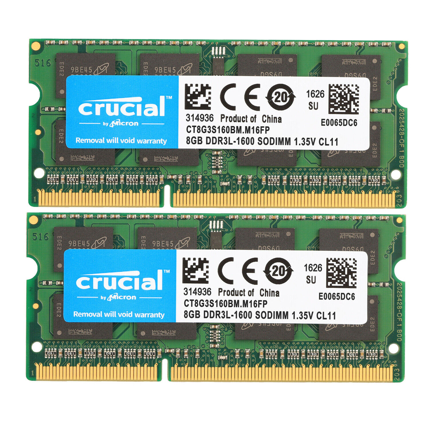 Crucial 16GB(2 x 8GB) 1600MHz DDR3L SODIMM RAM PC3L-12800 2Rx8 Laptop Memory