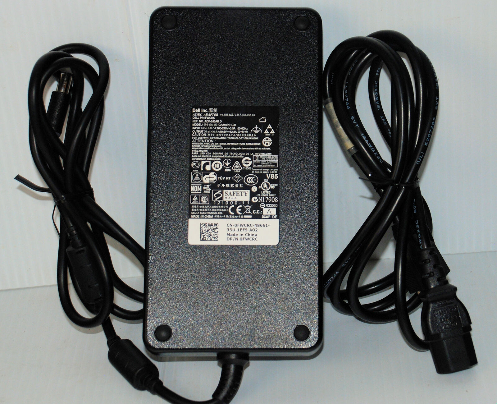 DELL OEM Charger: 240W, OEM Dell, GA240PE1-00 0FWCRC, 19.5V 12.3A, AC Power