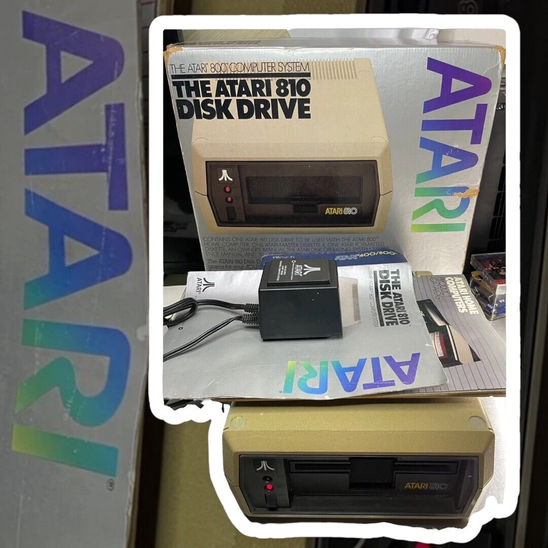 Vtg Atari 810 Disk Drive - 800 Original Box , Power Cord, Formatting Disk Manual