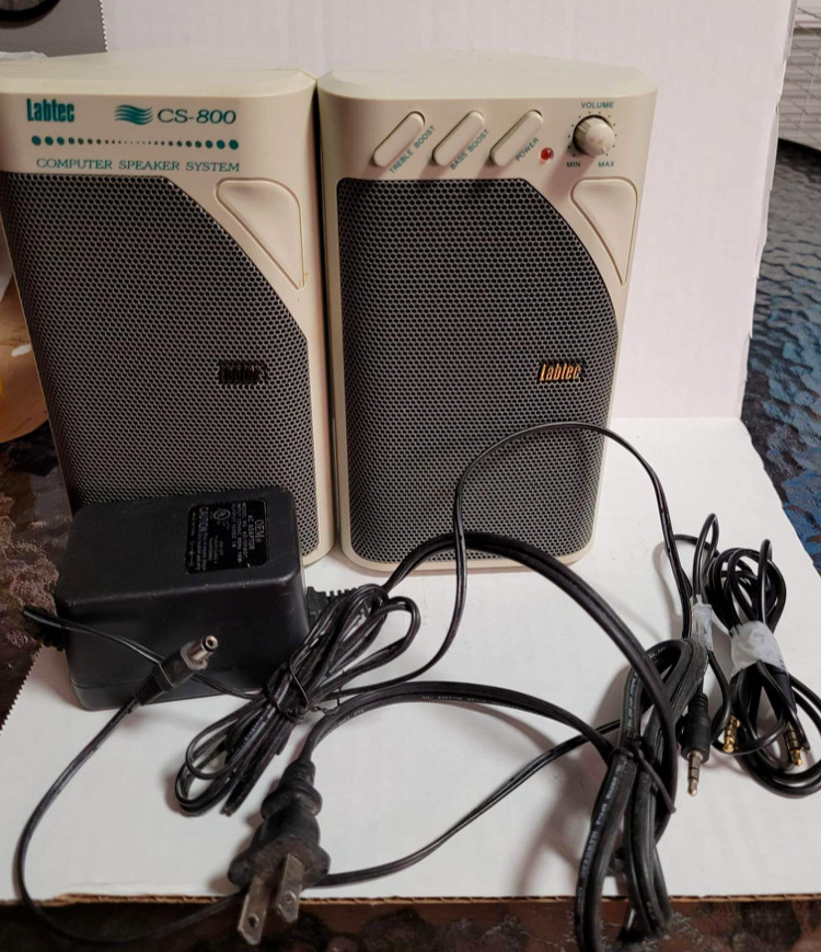 LABTEC CS-800 COMPUTER SPEAKERS Vintage With Wires  TESTED