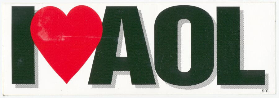 Vintage l LOVE AOL America Online Bumper Sticker Decal 3\