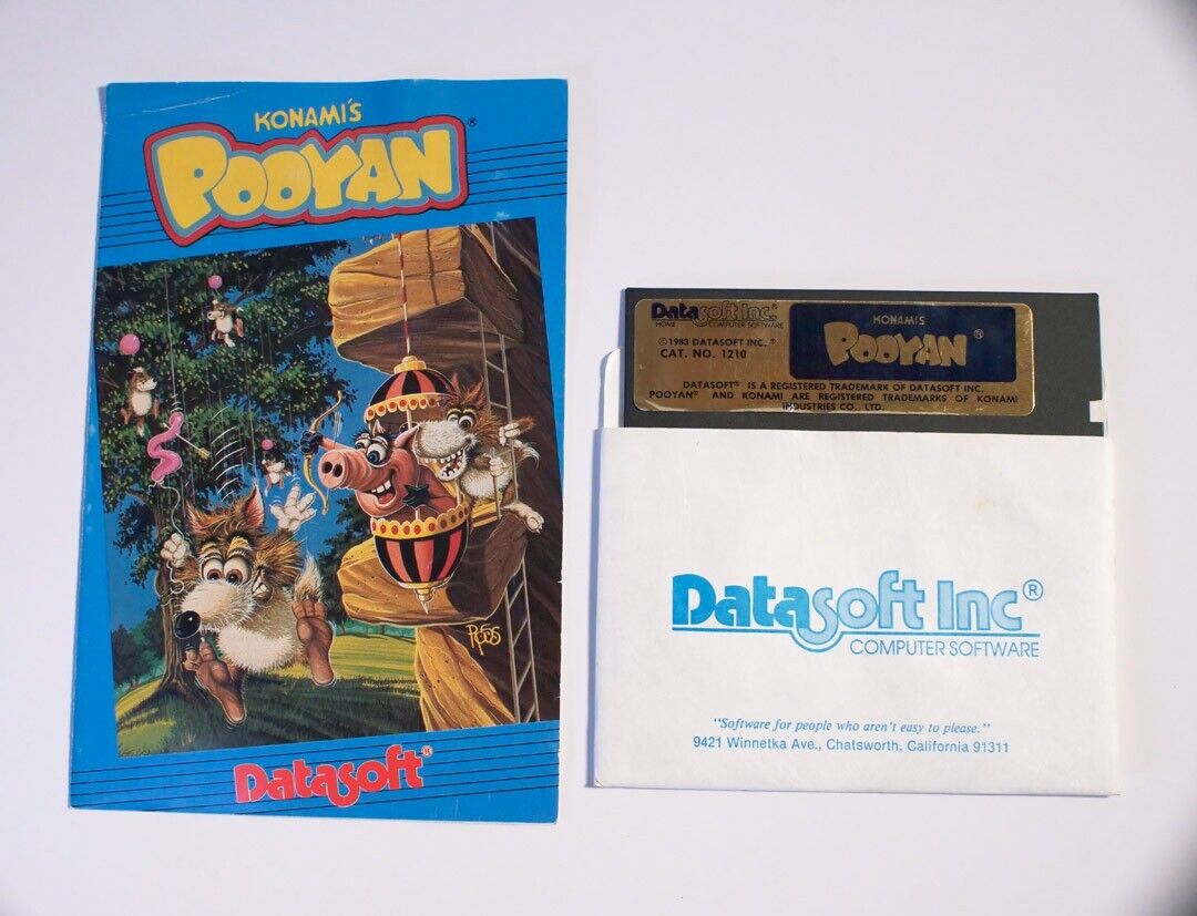 POOYAN (1984) Apple II Datasoft Konami Vintage Software Game with manual
