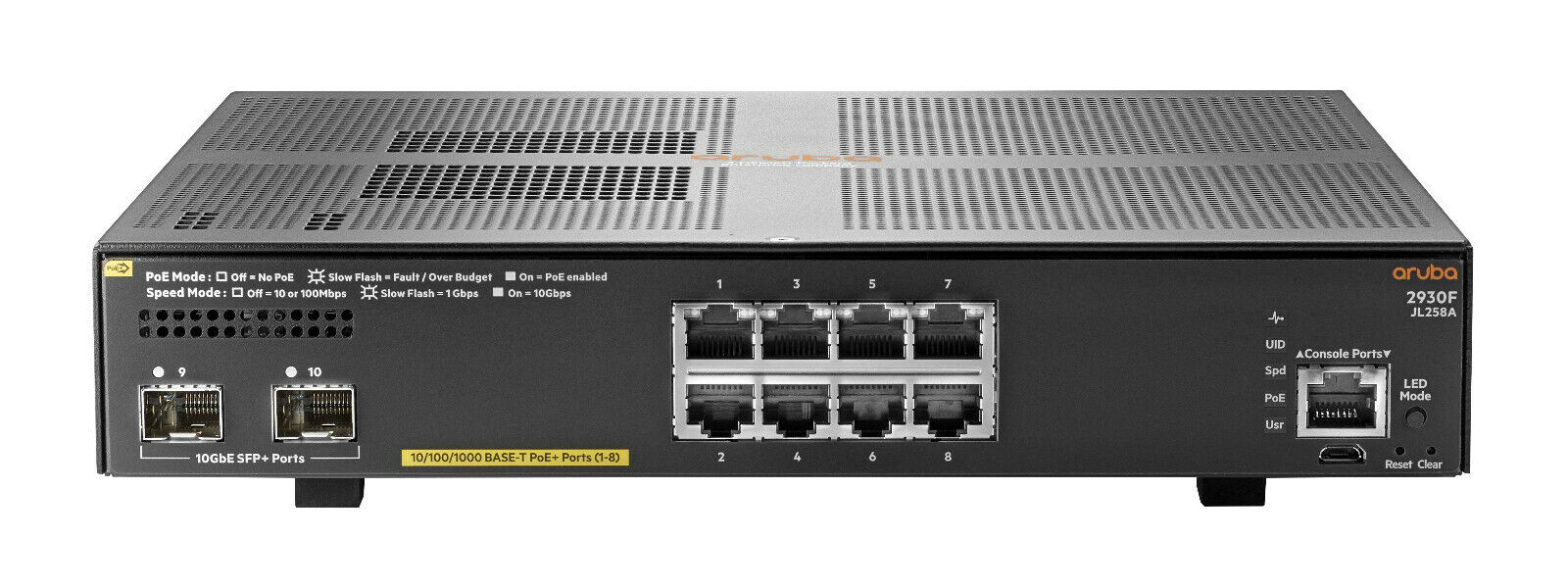 HPE JL258A Aruba 2930F 8G PoE+ 2SFP+ Ethernet Switch