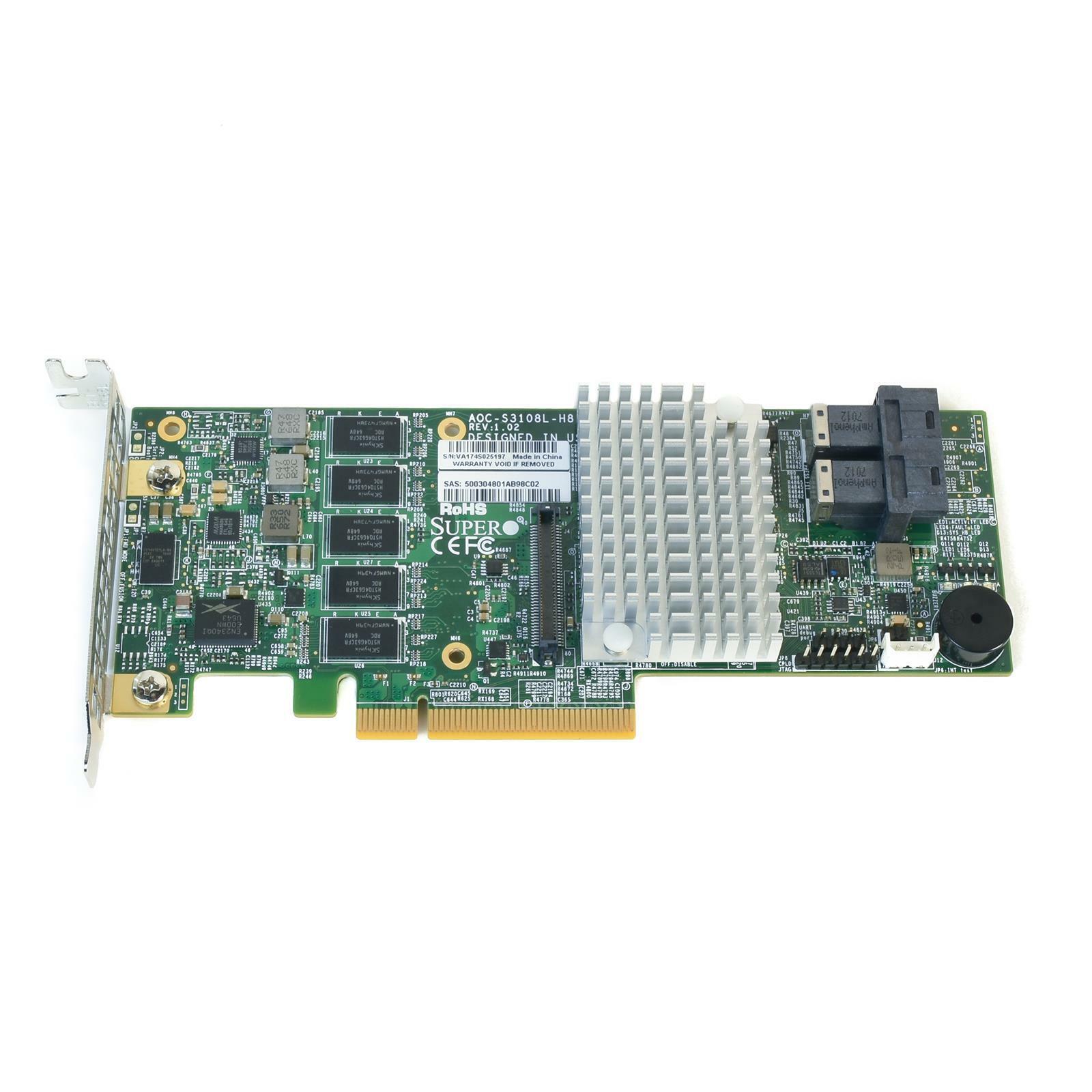 SUPERMICRO AOC-S3108L-H8IR 2GB 8-Port SAS3 12Gbps PCI-e 3.0 RAID Controller LP