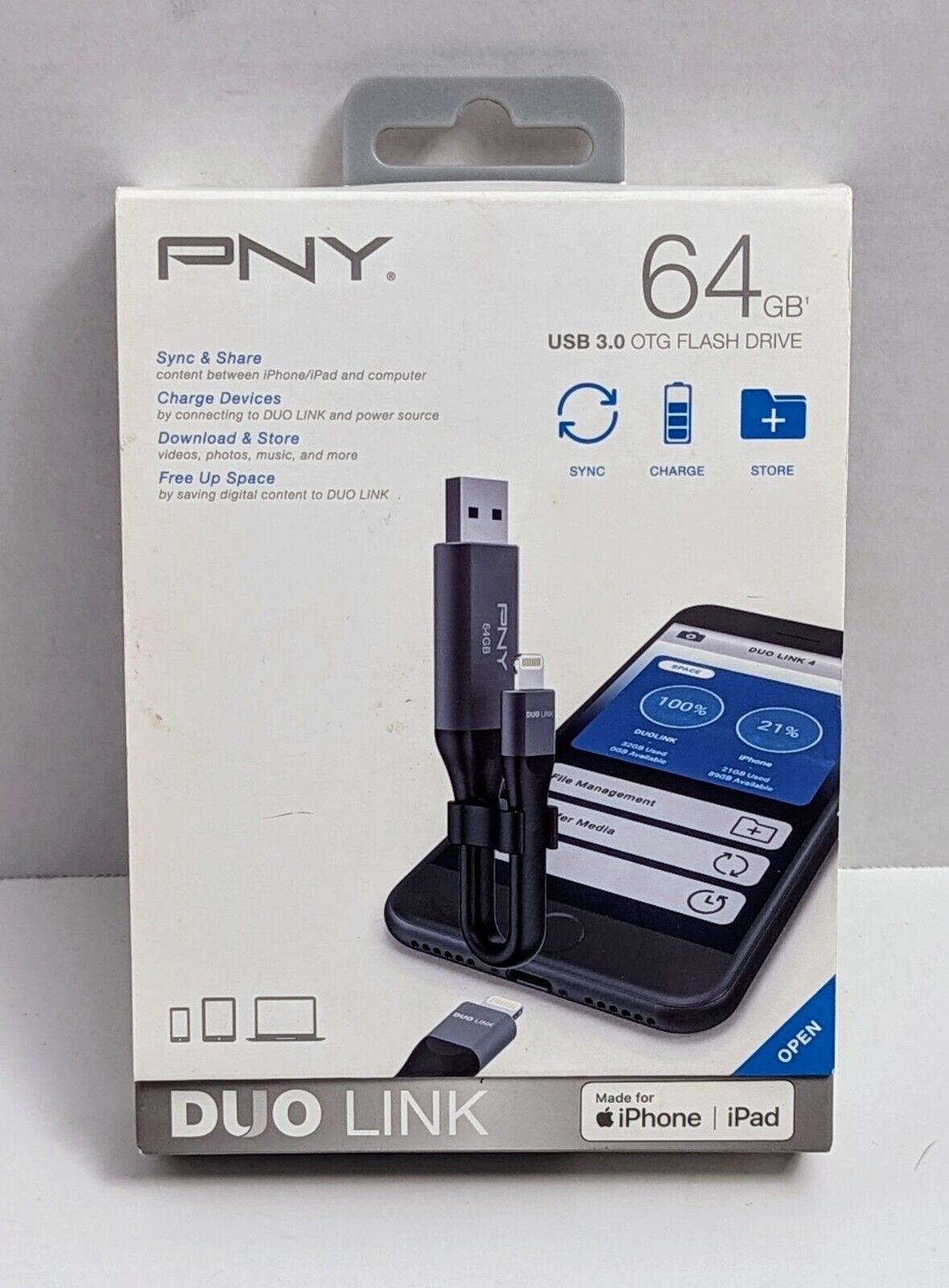 PNY 64GB DUO LINK iOS USB 3.0 OTG Flash Drive - BRAND NEW SEALED