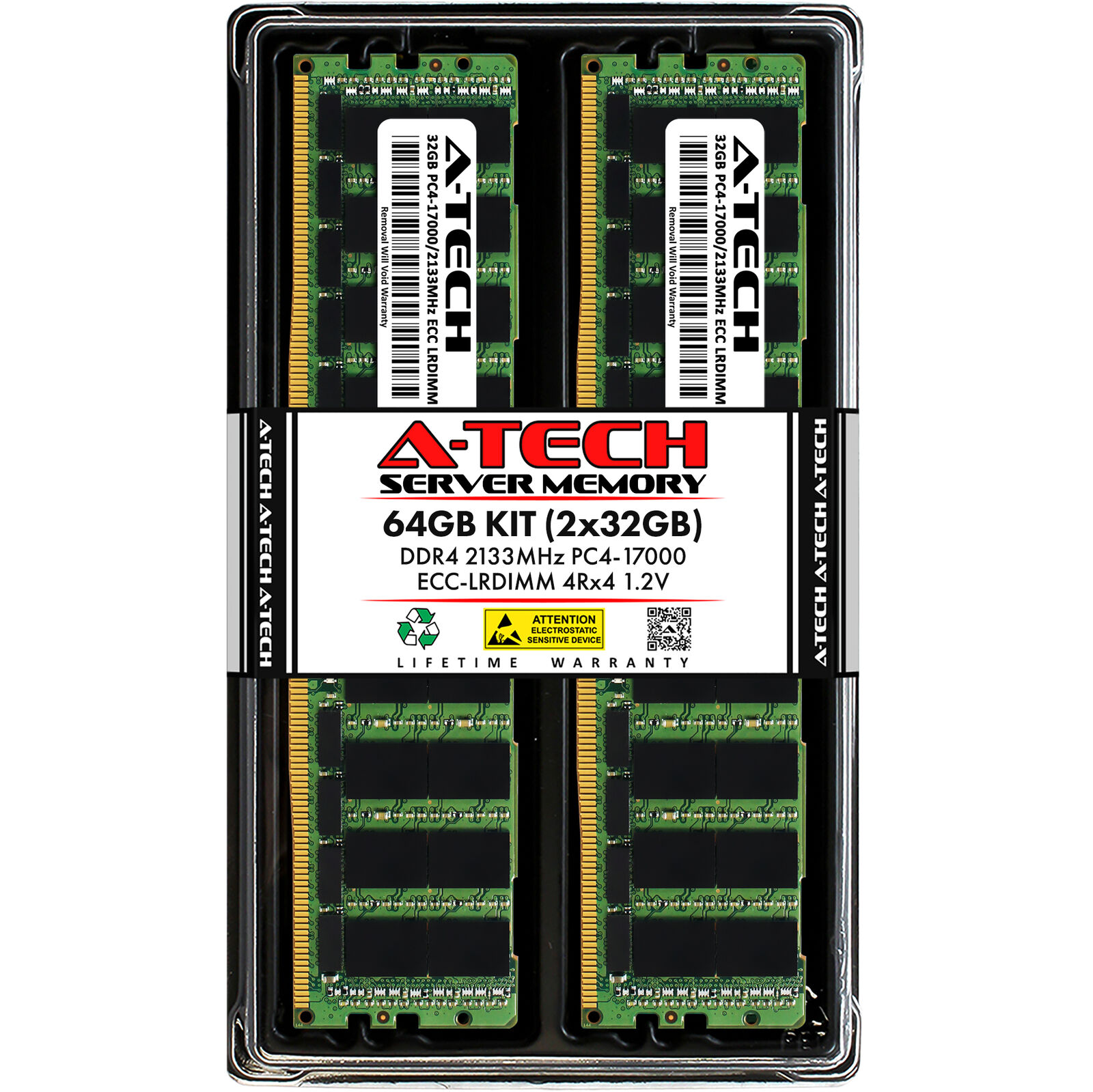 A-Tech 64GB 2x 32GB 4Rx4 PC4-17000L DDR4 2133 MHz ECC LRDIMM Server Memory RAM