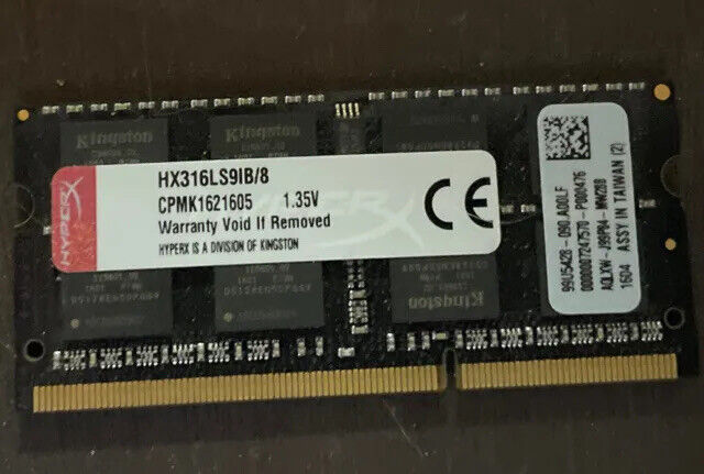 Kingston HyperX 8GB DDR3L-1600 SODIMM Memory Module HX316LS9IB/8 Laptop RAM