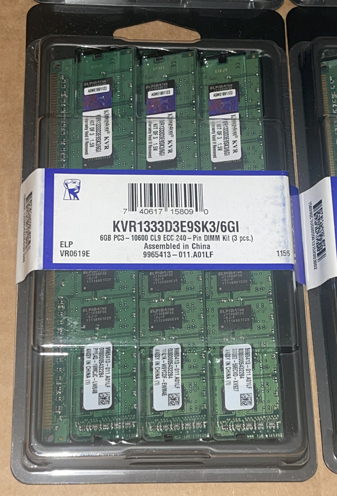 New Kingston 6GB 3 x 2GB 10600 ECC DDR3-1333MHz Server Memory KVR1333D3E9SK3/6GI