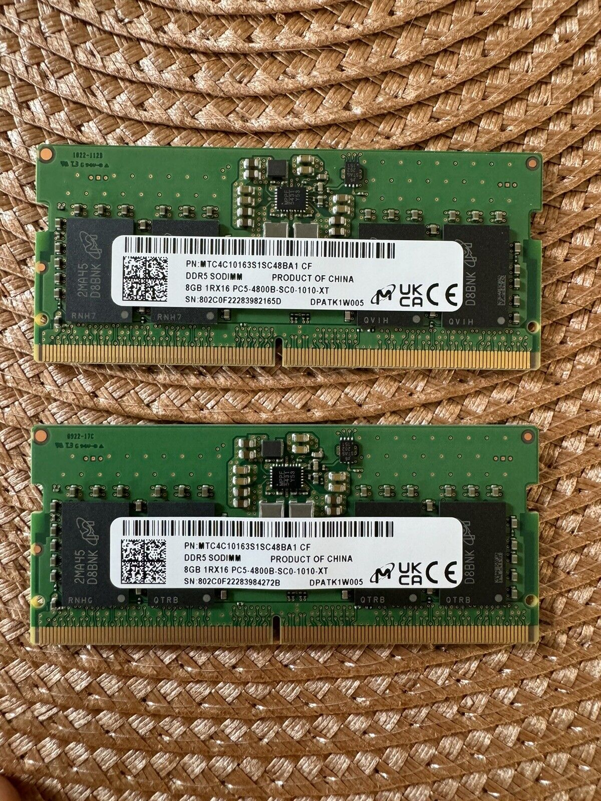 Micron 16gb RAM = 2 X 8GB modules  1RX16 DDR5 4800 SODIMM Laptop memory