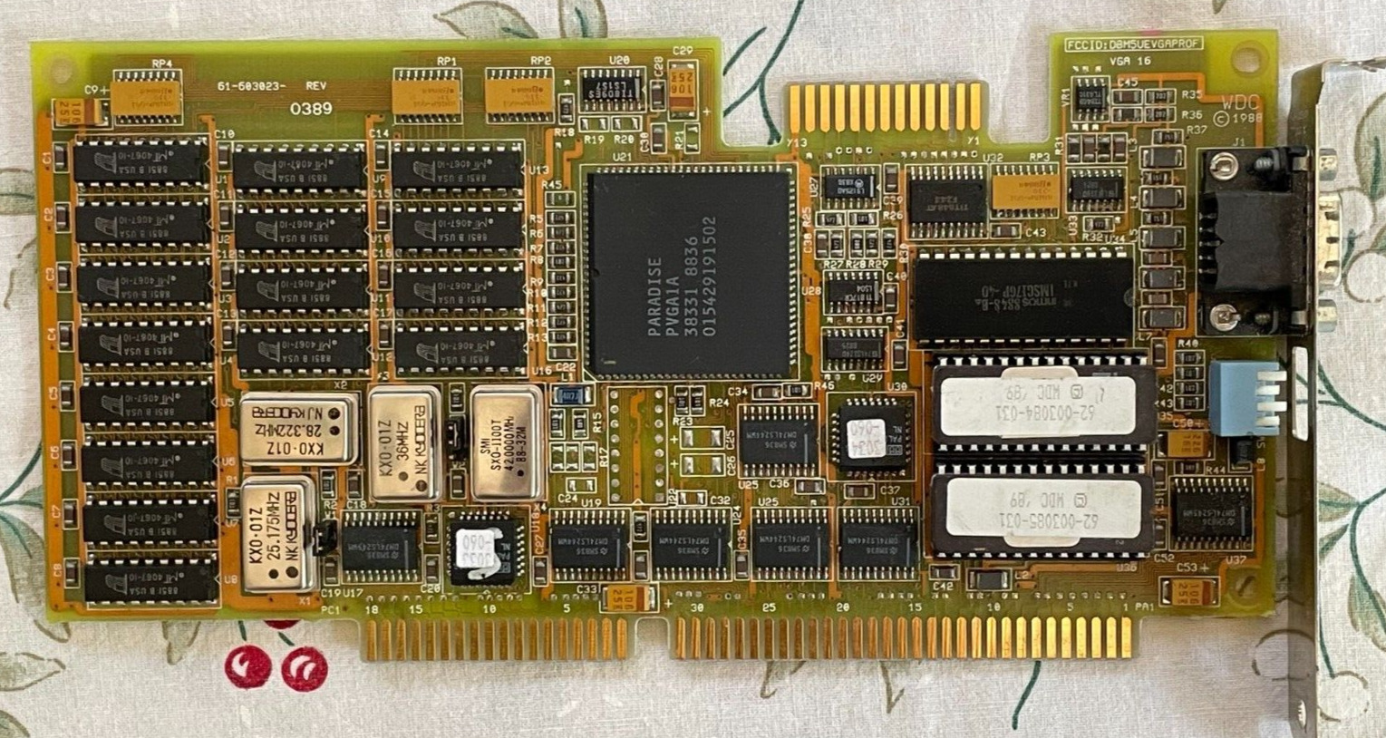 Vintage 16 bit ISA VGA Card - WDC Paradise 1989 - Model 61-603023
